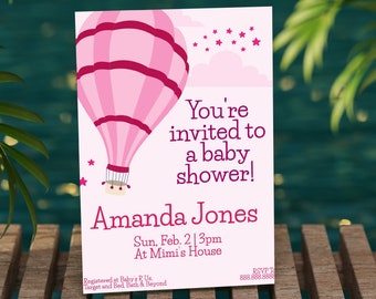 Up Up and Away Shower Invite, Baby Girl Shower Invite, Hot Air Balloon Invite, Baby Shower Invite, Hot Air Balloon, Editable Invite