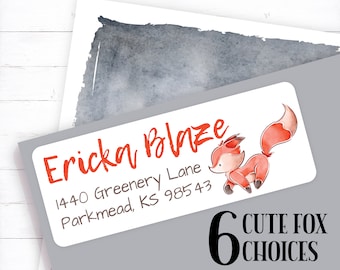 Personalized Fox Return Address Labels, Animal Stickers