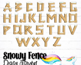 Snow Covered Wooden Fence Printable Digital Alphabet Letters, Wooden Letters, Fence Alphabet, Snow Alphabet, PNG Alphabet, Christmas Letters