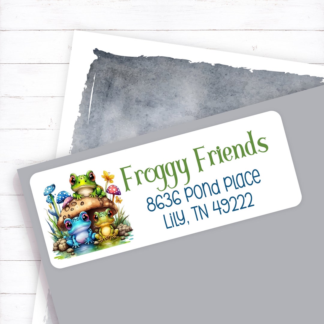 Frog and Mushroom Address Label, Fun Frog Address Sticker, Frog Lover