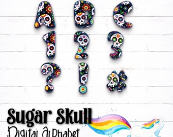 Day of the Dead Alphabet, Digital Alphabet, Sugar Skull Letters, Halloween Alphabet, PDF, PNG, Skull Alphabet, Halloween, Alphabet, Letters