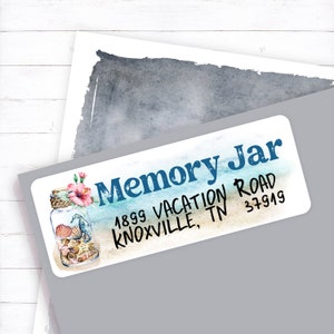 Beach Memory Jar Address Label, Beach Address, Seashell Address Sticker, Seahorse Mailing Label, Beach Sticker, Watercolor Beach Envelope