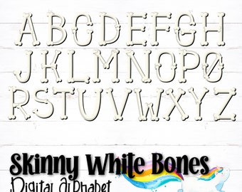 Skinny White Bones Digital Alphabet, Halloween Alphabet Letters, Bone Letters, Fun Halloween Letters, Halloween Bones, Skeleton Alphabet