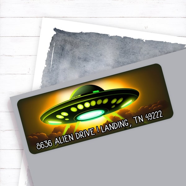 Alien Ship Landing Address Labels, UFO Ship Address Stickers, Watercolor Ship Sticker, Alien Address, UFO Sighting, Alien Vacation