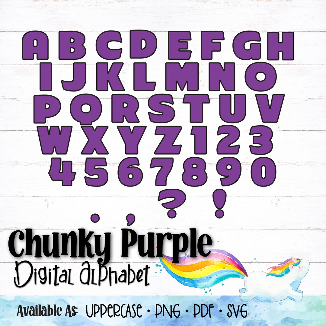 Purple Printable Digital Alphabet Letters, Chunky Letters, Block