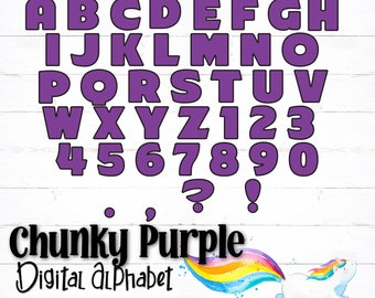 Purple Printable Digital Alphabet Letters, Chunky Letters, Block Alphabet, Purple Alphabet, PDF Alphabet, PNG Alphabet, Cartoon Alphabet