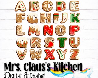 Fun Christmas Cookies Digital Alphabet, Printable Alphabet Letters, Christmas Letters, Gingerbread Alphabet, Christmas Alphabet, Gingerbread