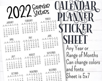 Clean Monthly Calendar Planner Stickers, Small monthly calendars for planners, labels for planners, Sunday Start Calendar Stickers, Monthly