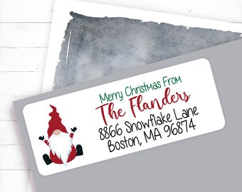 Red Sitting Gnome Address Label for Christmas Mail, Holiday Mail Gnome Sticker, Christmas Return Address, Holiday Gnome Label, Winter Gnome