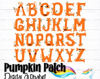 Fun Pumpkin Patch Digital Alphabet, Cute Halloween Pumpkin Letters, Fun Bulletin Board Alphabet, Holiday Alphabet, PDF Alphabet, PNG Letters