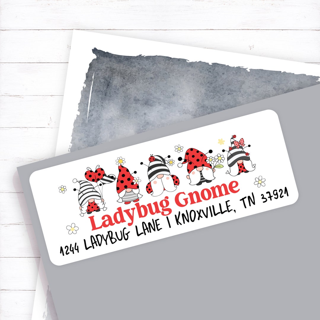 Ladybug Gnome Address Label, Lady Bug Gnome Address Sticker, Spring Mailing Label, Cute Gnome
