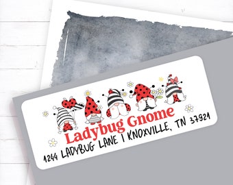 Ladybug Gnome Address Label, Lady Bug Gnome Address Sticker, Spring Mailing Label, Cute Gnome, Spring Address, Happy Spring Mailing Label