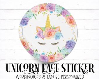 Unicorn envelope seal sticker, Unicorn birthday party favor tag, Unicorn party favor, Girl birthday party idea, unicorn face