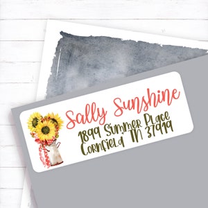 Country Sunflower Bouquet Address Label, Rustic Sunflower Mason Jar Decor, Sunflower and Red Ribbon Address Sticker, Sunflower Label, Rustic