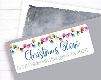 Christmas tree lights return address label, Merry Christmas holiday lights address sticker, Christmas Lights Mailing Label, Xmas Sticker