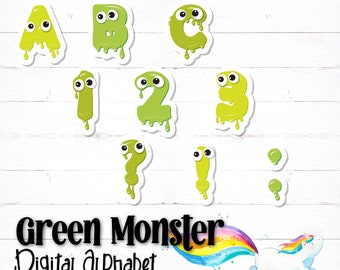 Green Monster Eyeballs Printable Digital Alphabet Letters, Green Letters, Eyeball Alphabet, Halloween Alphabet, PDF Alphabet, PNG Alphabet