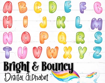 Printable Digital Alphabet Letters, Bubble Letters, Bubble