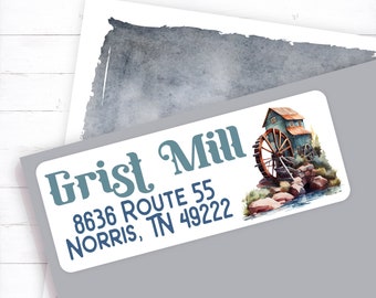 Gristmill Address Labels, Old-Timey Address Labels, Rustic Address Labels, Gristmill Sticker, Smoky Mountains, Address labels, Water Wheel