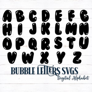 Afdrukbare digitale alfabetletters, bellenletters, bellenalfabet, alfabet, pdf-alfabet, SVG-alfabet, tekenfilmalfabet