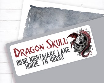 Dragon and Skull Address Label, Dragon Address Sticker, Skull Mailing Label, Dragon Skull Envelope Sicker, Fantasy Dragon Sticker, Dragon