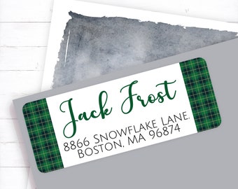 Christmas plaid address label, green tartan Christmas plaid, Christas tartan address sticker, elegant plaid address label, Scottish plaid