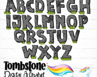 Tombstone Alphabet, Digital Alphabet, Graveyard Letters, Halloween Alphabet, PDF, PNG, Grave, Graveyard, Halloween, Alphabet, Letters