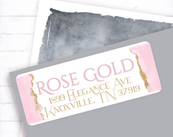 Feminine Pink and Gold Return Address Label, Personalized Wedding Invitation Address Sticker, Elegant Mailing Label, Watercolor Shower Label