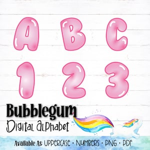 Afdrukbare digitale alfabetletters, bellenletters, bellenalfabet, roze alfabet, pdf-alfabet, png-alfabet, tekenfilmalfabet