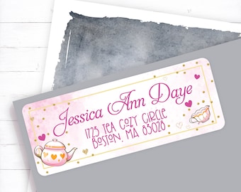 150 Personalized Return Address Labels - Primitive Country Teapots Design