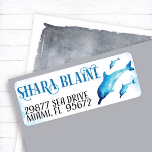 Dolphin Address Label, Ocean Address, Dolphin, Cute Blue Dolphin Return Labels, Personalized Return Address, Watercolor Address Labels