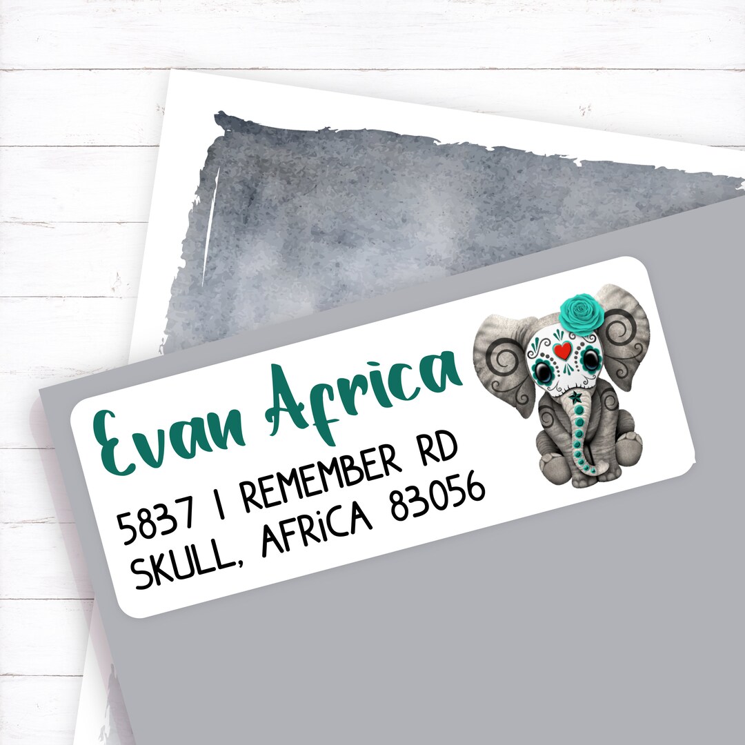 Sugar Skull Elephant Address Labels Customized Return Etsy