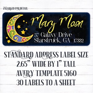 Moon Address Label, Mystic Address Label, Night Address Label, Enchanted Address, Jewel Address Label, Dark Address Label, Address Sticker image 2