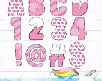 Adorable Valentines Day Alphabet, Pink Love Doodle Letters, Heart Alphabet, Love Heart Alphabet PNG, Uppercase Alphabet, Valentine Numbers