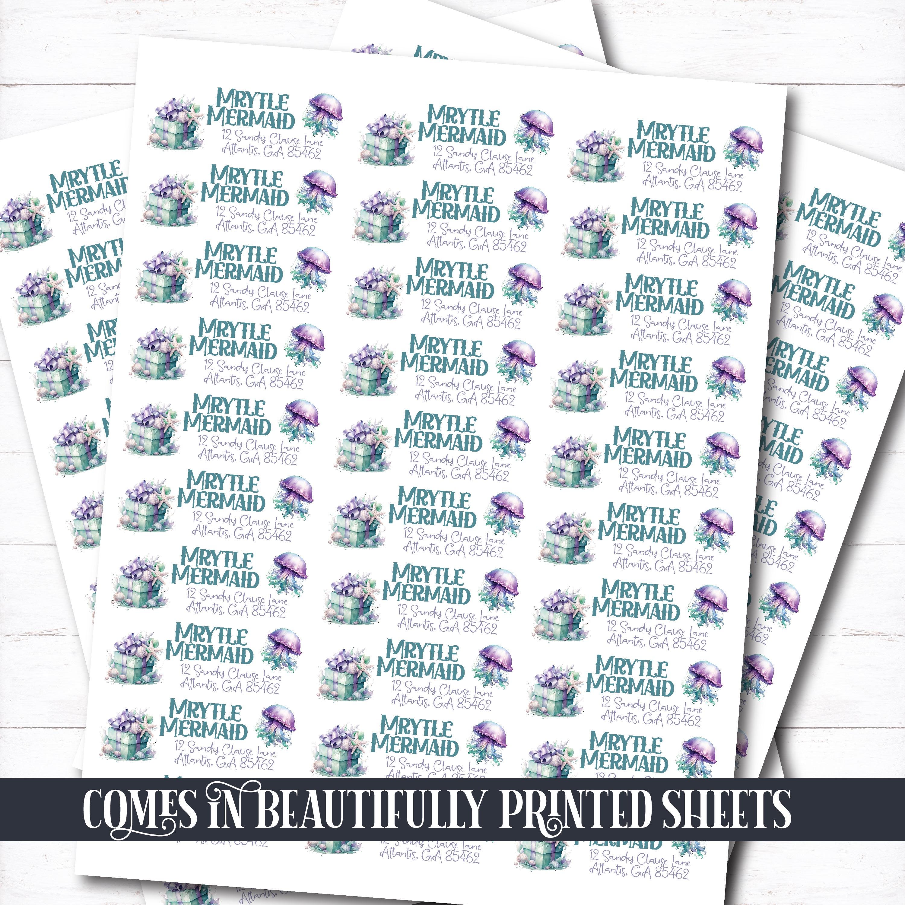 Ocean Christmas Return Address Labels, Mermaid Sandy Claus Mailing ...