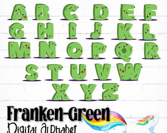 Printable Digital Alphabet Letters, Monster Letters, Frankenstein Alphabet, Halloween Alphabet, PNG Alphabet, Monster, Frankenstein