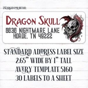 Dragon and Skull Address Label, Dragon Address Sticker, Skull Mailing Label, Dragon Skull Envelope Sicker, Fantasy Dragon Sticker, Dragon image 2
