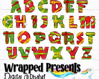 Christmas Present Printable Digital Alphabet, Christmas Letters, Present Alphabet, Christmas Alphabet, PNG Alphabet, Gift Alphabet, Presents