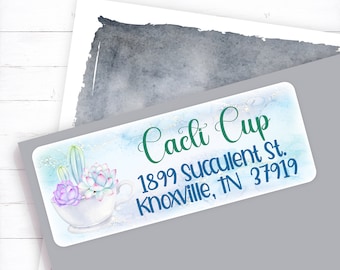 Cacti Garden Address Label, Cactus Pot Address Sticker, Watercolor Cactus Mailing Label, Succulent Garden Address Label, Succulent