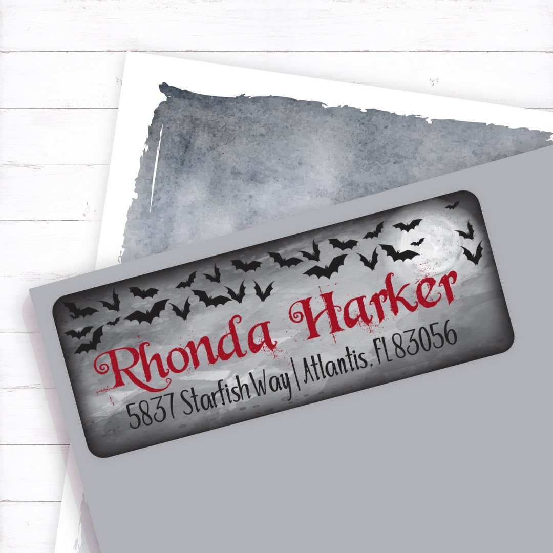 Goth Labels Personalized Bat Return Address Label, Gothic Full Moon Night Sky - Etsy