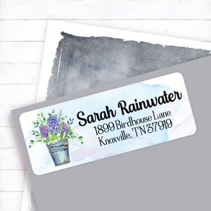 Spring Hyacinths In A Bucket address label, Spring Floral Return Address Sticker, Blue Floral Address label, Watercolor Hyacinths Sticker