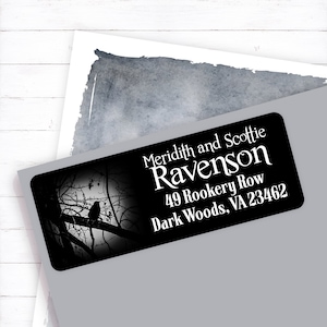 Gothic Address Label, Gothic Raven, Raven, Crow Address Sticker, Witchy Return Address, Raven Envelope Sticker, Crow Art, Wiccan Raven