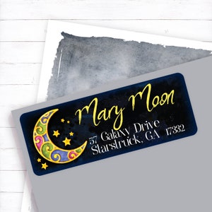 Moon Address Label, Mystic Address Label, Night Address Label, Enchanted Address, Jewel Address Label, Dark Address Label, Address Sticker image 1