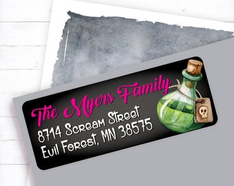 custom return, address label, personalized return, address sticker, personalized address, printed address, halloween, witch, eyeball, potion