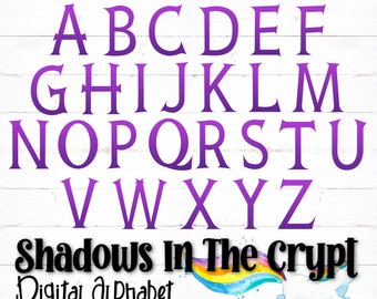 Printable Digital Alphabet Letters, Halloween Letters, Scary Alphabet, Halloween Alphabet, PNG Alphabet, Purple, Crypt