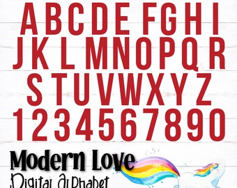 Printable Digital Alphabet Letters, Printable Numbers, Printable Letters, Red Alphabet, Red Numbers, PDF Alphabet, Valentine Alphabet