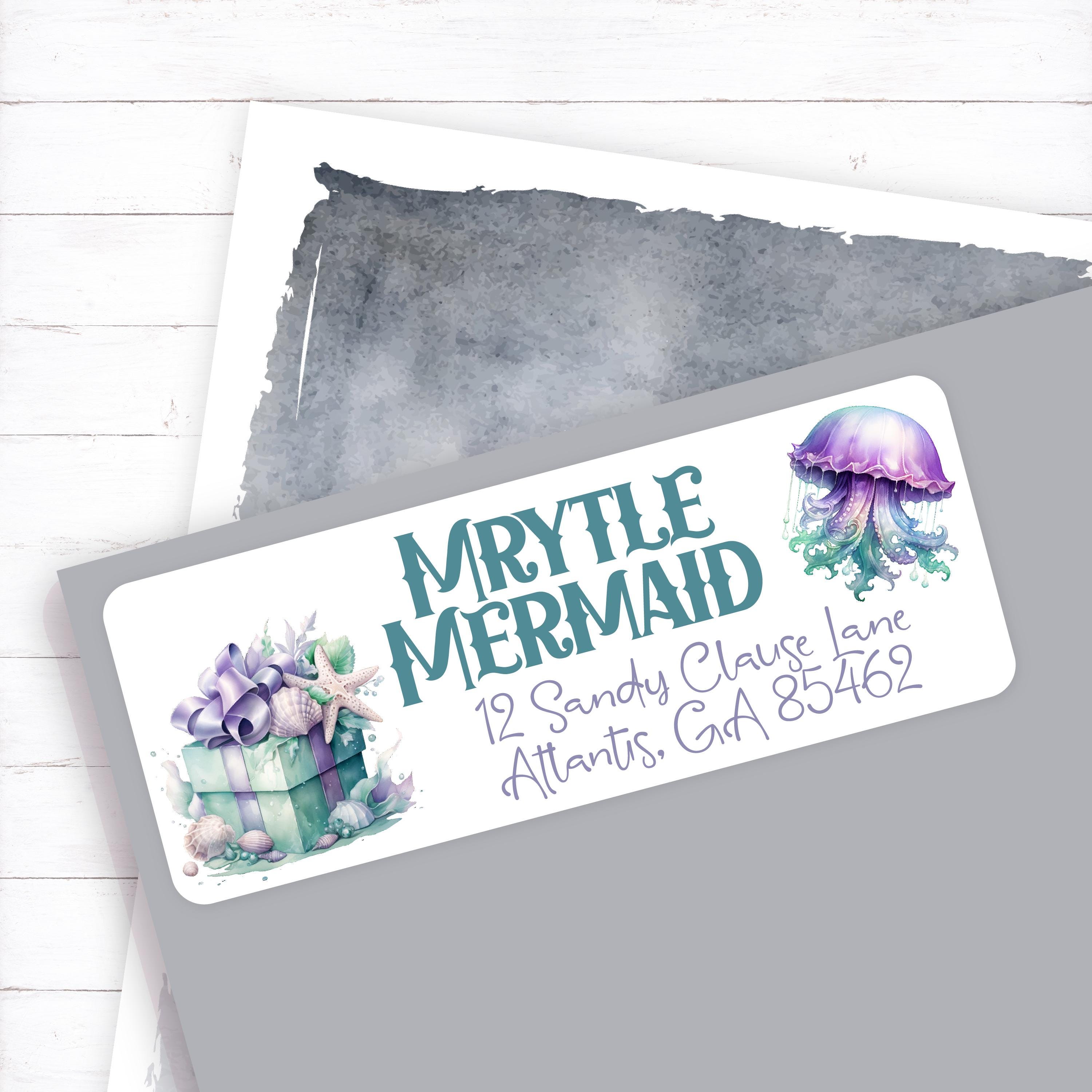Ocean Christmas Return Address Labels, Mermaid Sandy Claus Mailing ...