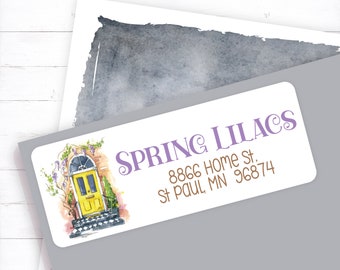 Yellow Door With Lilacs and Greenery Address Label, Architectural Address Sticker, We've Moved Envelope Label, Home Sweet Home Avery Label