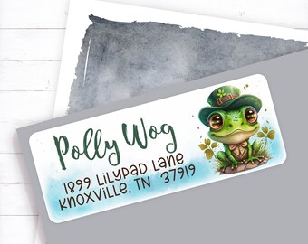 Saint Patrick's Day Frog Address Label, Fun Frog Address Sticker, Frog Lover Mailing Label, Good Luck Frog Envelope Sticker, Frog Return