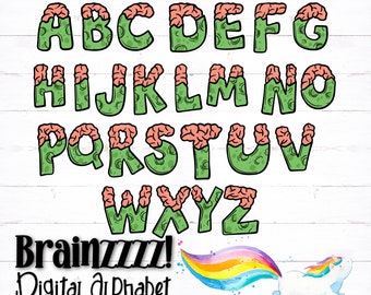 Zombie Brains Printable Digital Alphabet Letters, Brain Letters, Fun Alphabet, Halloween Alphabet, PDF Alphabet, PNG Alphabet, Zombie