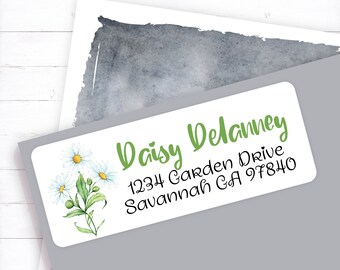 Simple watercolor daisy address label, Spring flower address sticker, daisy flower mailing label, daisy lover envelope sticker